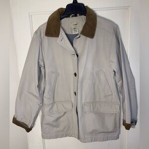 L.L.Bean PM Lined Canvas Field/Barn Chore Jacket Tan Brown Corduroy Accents